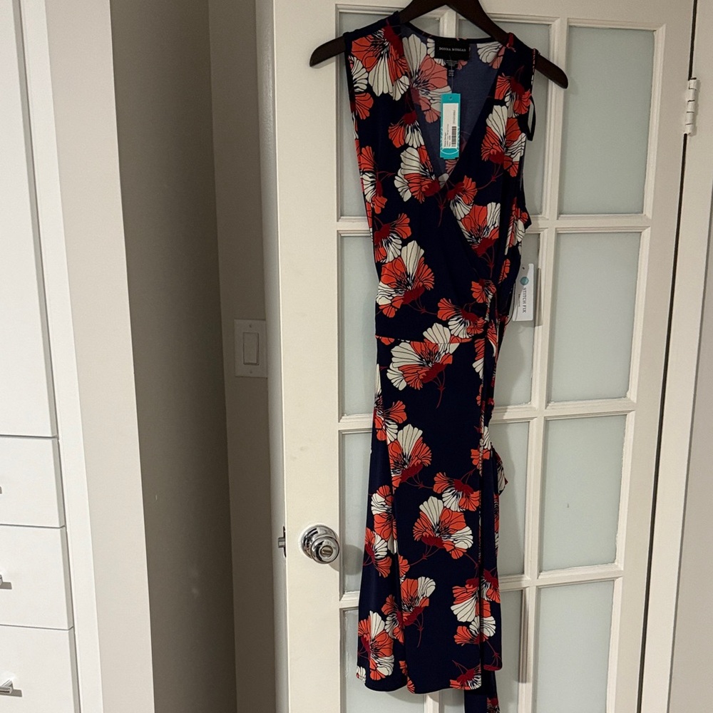 Donna Morgan Navy and Red Floral Midi Dress